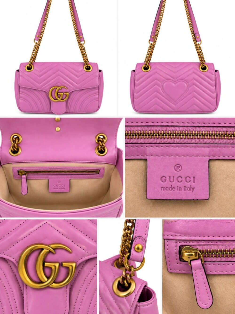 Gucci GG Marmont Medium Matelassé Shoulder Bag Fuchsia Pink Leather